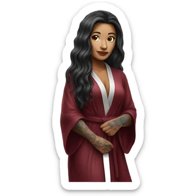 Beautiful tattooed burgundy long haired woman in silk robe sticker