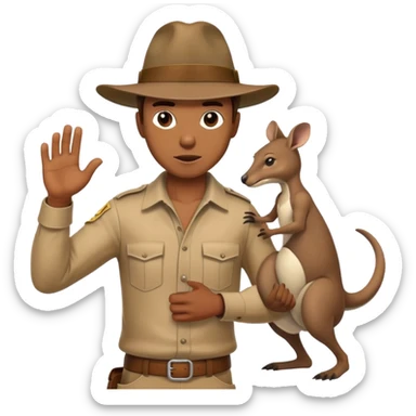 human male wearing an Australian outback hat fighting a kangaroo sticker