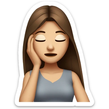 Brown straight hair girl with headache rubbing head sticker