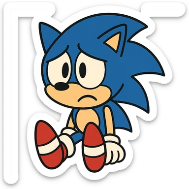 Sonic the Hedgehog with a sad expression, vibrant cartoon style sticker