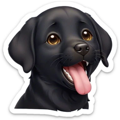 Cinematic Cute Yawning Black Labrador Portrait Emoji, Head tilted slightly with a dramatic, wide-open yawn, showcasing a smooth black Fur with a velvety texture, floppy ears slightly drooping, round brown eyes barely open in drowsy contentment, Simplified yet irresistibly adorable features, highly detailed, glowing with a soft, cozy glow, high shine, relaxed yet expressive, stylized with a touch of whimsy, bright and endearing, soft glowing outline, capturing the essence of a sleepy yet affectionate companion, so drowsy it feels like it could stretch out of the screen and curl up for a nap! sticker