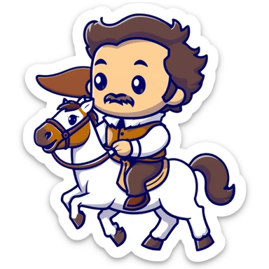 Cowboy Shakespeare with ruff collar and quill pen on a horse sticker