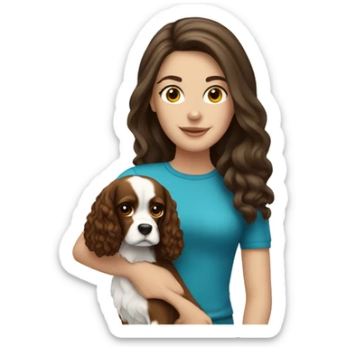 white brunette girl with dog cavalier  sticker