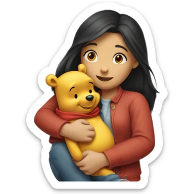 Winne the Pooh hugging pretty brunette girl wearing jeans sticker