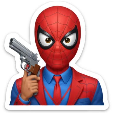 spiderman putting a pistol barrel in  sticker