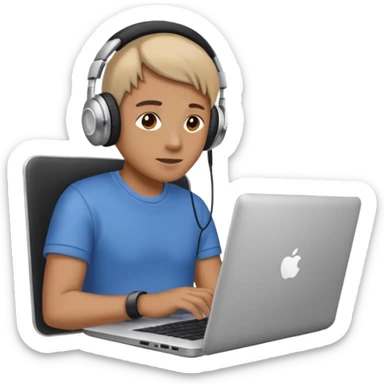 laptop ile çalışan kulaklık tana biri, bilgisayar logosuz olsun sticker