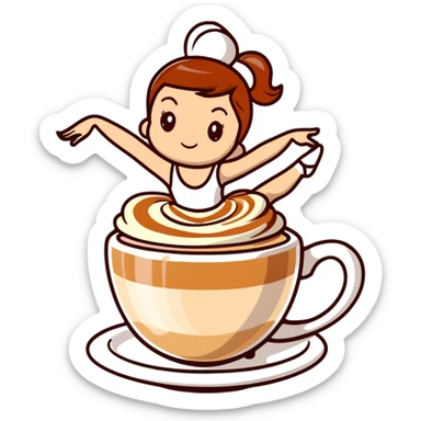 Cute ballerina dancing on top of a cappuccino cup, with cream and cinnamon swirls sticker