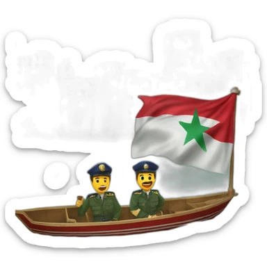 Marocains dans un bateau pneumatique avec drapeaux du Maroc et la police dans un bateau à l'arrière les coursant sticker