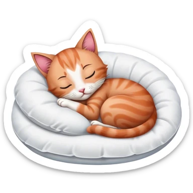 Tired kitten sleeping on a white pillow  sticker