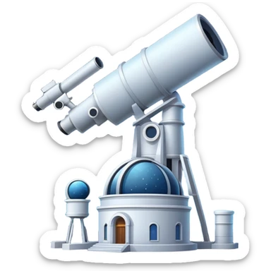 An icon featuring an observatory with a giant telescope, set against a starry sky. The design includes visible planets, distant stars, and galaxies, symbolizing the study of astronomy and celestial exploration. Transparent background highlights the wonder of the universe. sticker