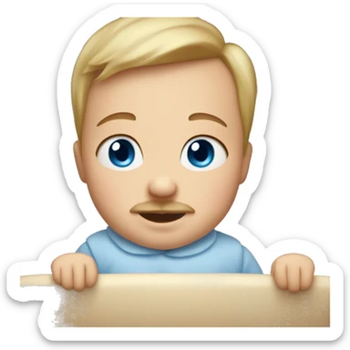 blue-eyed baby in cradle with a small mustache  sticker