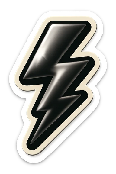 black and white lightning bolt, retro sticker style, bold outlines, no color sticker