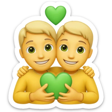 A hug emoji that holds green hearts in hands sticker