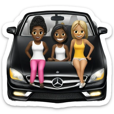 Black Mercedes Cabrio with two happy girls sticker