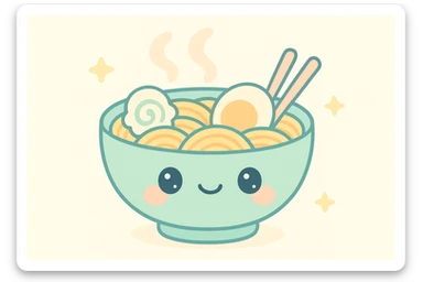 anime style ramen bowl, steam, vibrant colors sticker