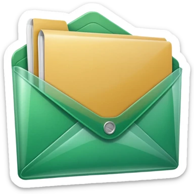 A simple emoji-style icon of a transparent green plastic gym folder envelope, slightly open, with clean edges, soft shine, and subtle shading, conveying fitness organization and active lifestyle. sticker