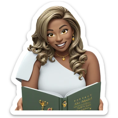 smiling girl with jewelry book sticker