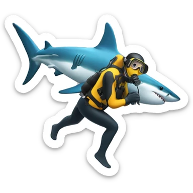 A Scuba diver diving with a shark sticker