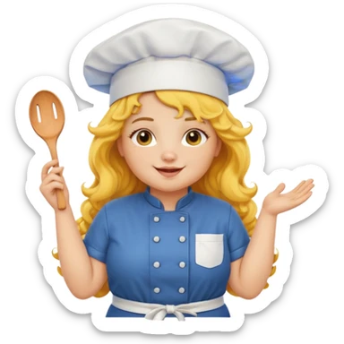 chuppy girl, yellow Long curly hair, happy, wearing chef uniform and chef hat sticker