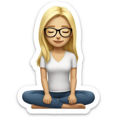 blonde girl in glasses with closed eyes meditating  sticker