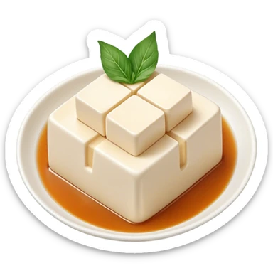 Cinematic Realistic Silken Tofu Dish Emoji, depicted as soft, smooth tofu in a delicate sauce rendered with lifelike detail and gentle, natural lighting. sticker
