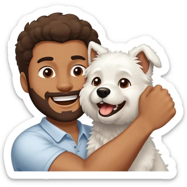 White fluffy dog punching Hispanic man sticker
