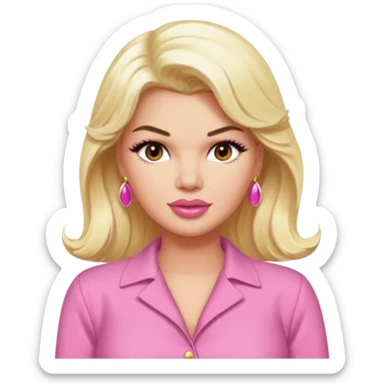 Jayne Mansfield with brown eyes, blonde long hair, pink outfit sticker