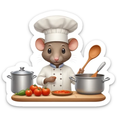 Rat chef in a white hat cooking ratatouille in a Paris kitchen sticker