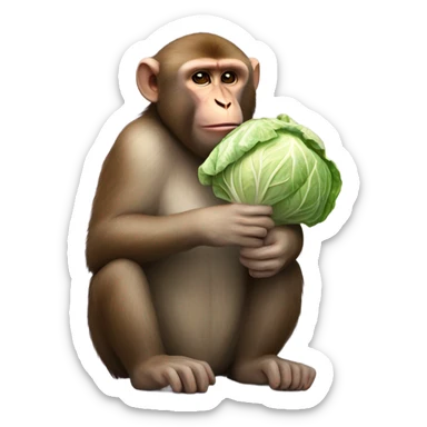 fat Barbary Macaque chews cabbage sticker