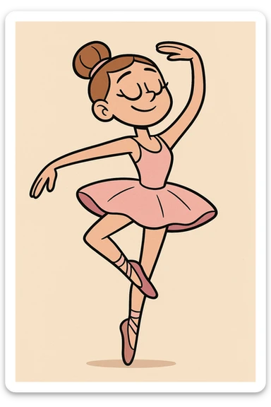 ballerina, 2D cartoon style, flat toon sticker