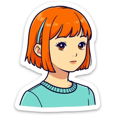 Orange hair girl with short bangs sticker