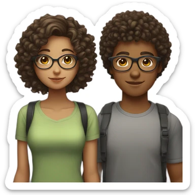 a couple of teenagers with glasses, the girl has curly hair and the boy has short hair sticker