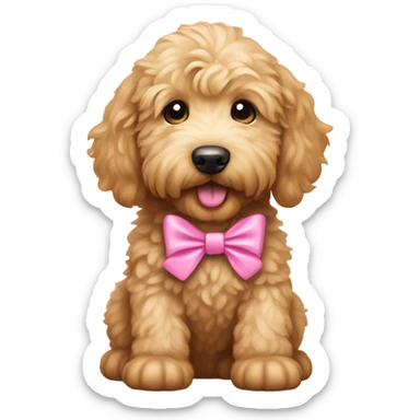 golden doodle puppy with a pink bow on it’s collar  sticker
