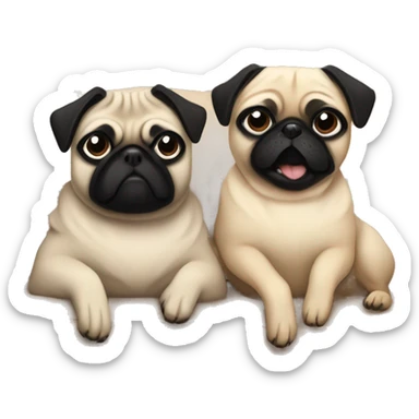 Two pugs , one beige , one black, all cozy lounging on the couch. Winter cozy girly aesthetic sticker