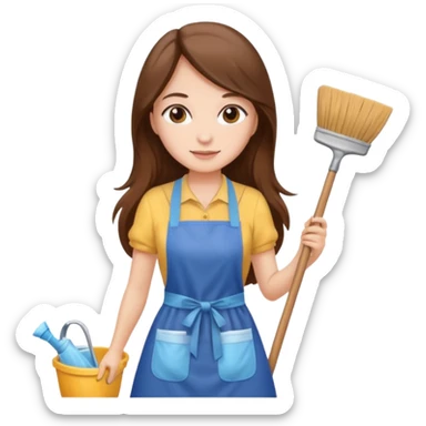 beautiful girl with long brown hair cleaning sticker
