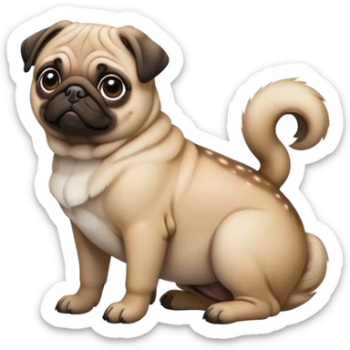 detailed-[pug]-realistic-full-body-sitting-emoji,-tail-resting-loosely-beside-its-paws,-head-tilted-dramatically, -sleek-[fawn]-fur,-simplified-yet-realistic-focused-features,-highly-detailed,-glowing-with-an-almost-sarcastic-glow sticker