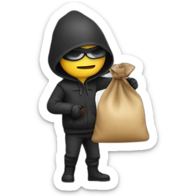 Thief with bag with money sticker