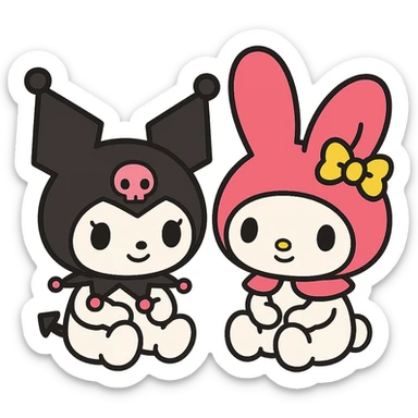 Remove the background, keep only Kuromi and My Melody in anime style, preserve all details, transparent background. sticker