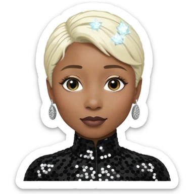 Cynthia Erivo with platinum blonde hair, black sequin outfit sticker