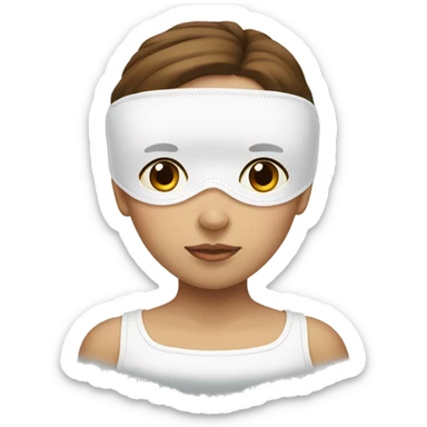 a girl with brown hair with a white sleep mask on top of her head sticker