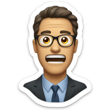 A man with glasses shouting sticker