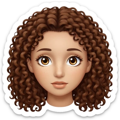 dark brown curly hair with dark brown eyes and long lashes with freckle and light brown skin sticker