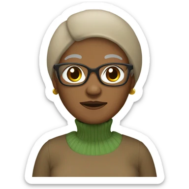 Black elderly woman with a green sweater and light brown beani who is slightly overweight  sticker