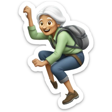 old woman climbing a rock sticker