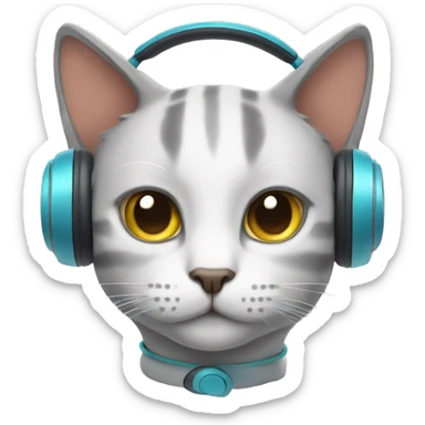 cat with headphones sticker