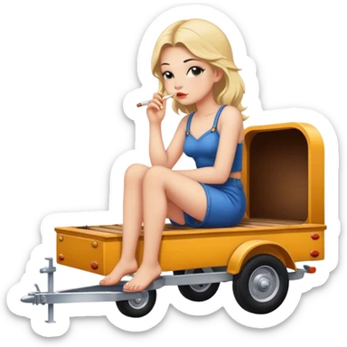 Girl sitting on a trailer smoking  sticker