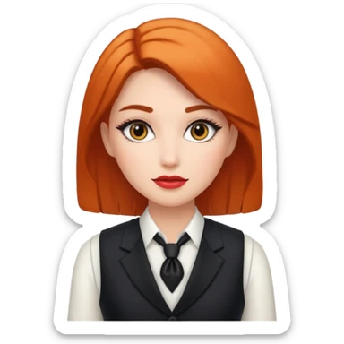 portrait of adult woman, formal vest, makeup sticker