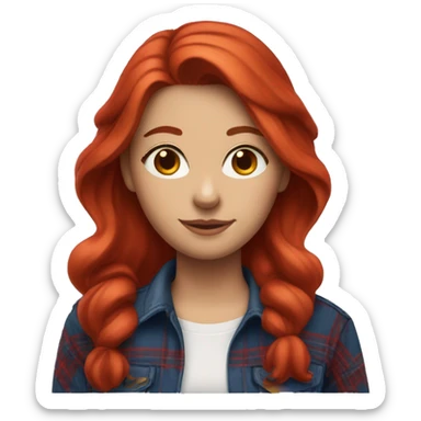 Ruby Red haired woman wearing a red flannel shirt and blue jeans sticker