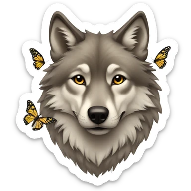 a wolf with butterflies sticker