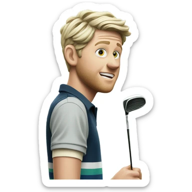 niall horan saying oopsie while holding golf courses sticker